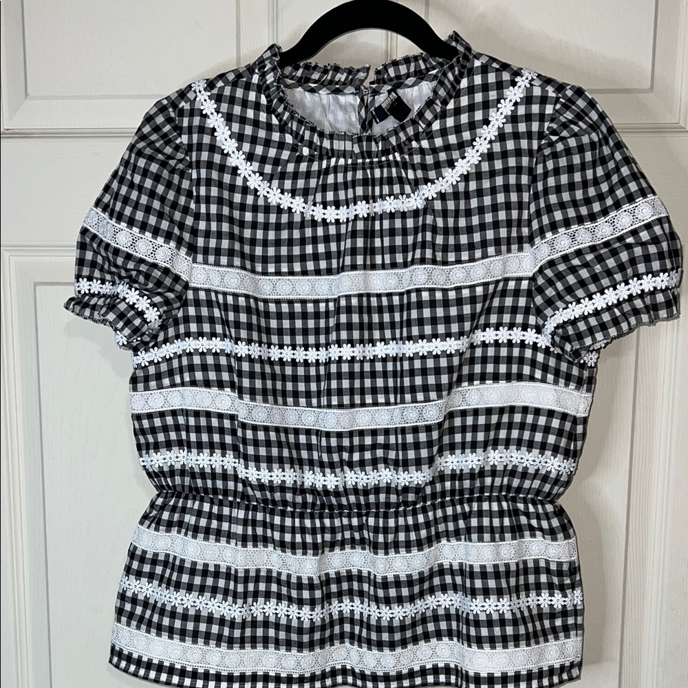 J. Crew Black and White Checkered Blouse